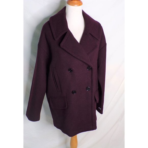 🆕NORDSTROM Double Breasted Elongated Peacoat Burgundy Small - Picture 6 of 13